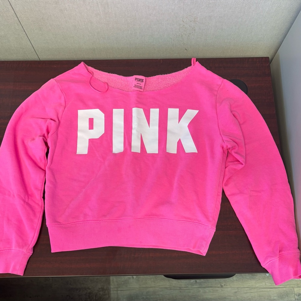 PINK Victoria's Secret Bright Pink Off-Shoulder Sweater